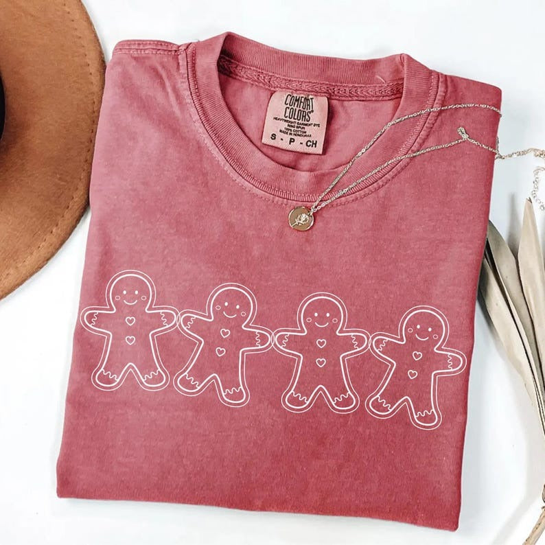 Christmas  Gingerbread Man Washed Cotton Crew Neck T-Shirt