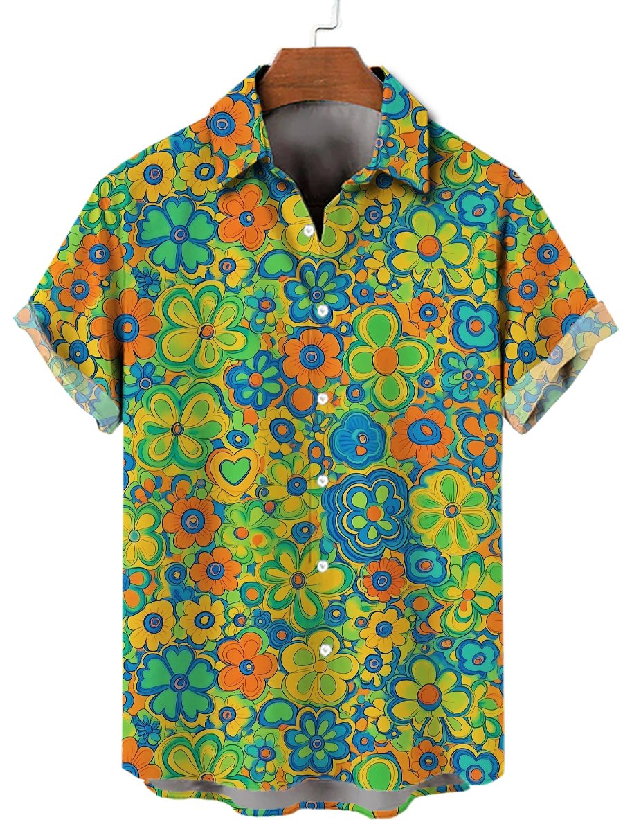 Men's Holiday Casual St. Patrick Lapel Short Sleeve Shirt