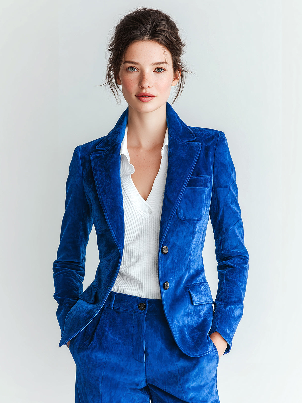 Taidalw Vintage Elegant Royal Blue Velvet Lapel Single-Breasted Sophisticated Blazer