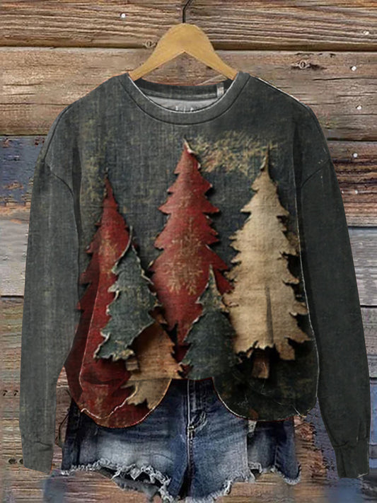 Vintage Christmas Tree Art Print Casual  Sweatshirt