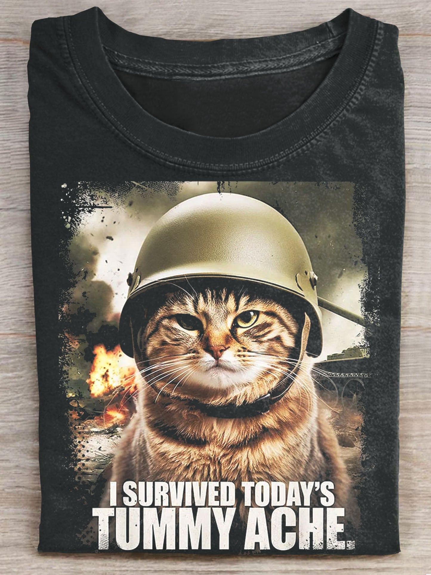 I Survived Today's Tummy Ache Cat Meme Art Print Casaul Short Sleeve T-shirt