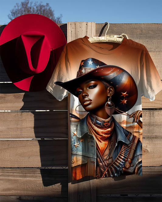 American Cowgirl Crew Neck Short Sleeve T-shirt