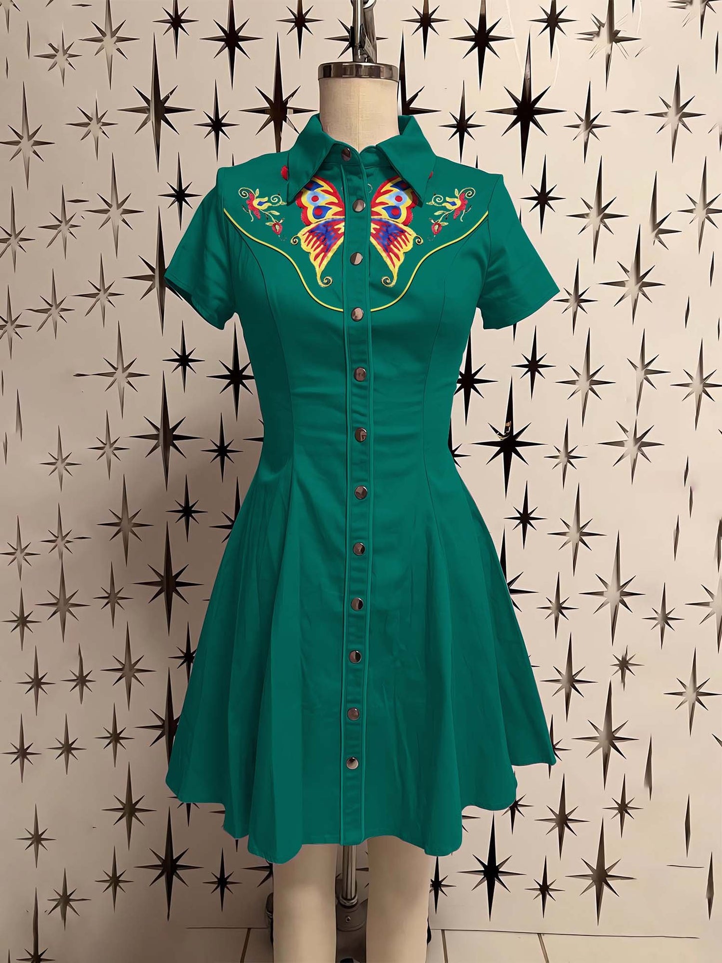 Western Vintage Butterfly Printed Shirt Dress