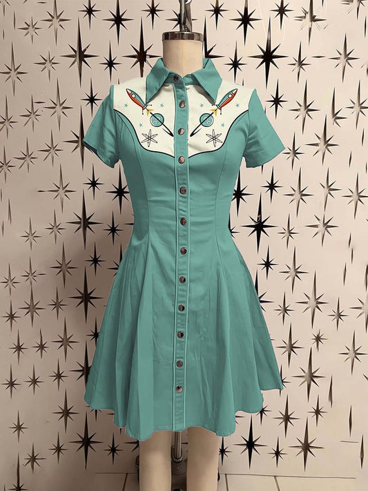 Vintage Atomic Rocket Shirt Dress