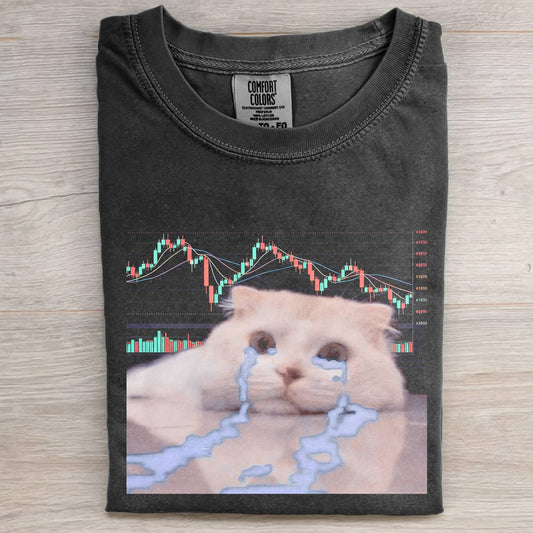 STOCK MARKET SAD CAT MEME T-SHIRT
