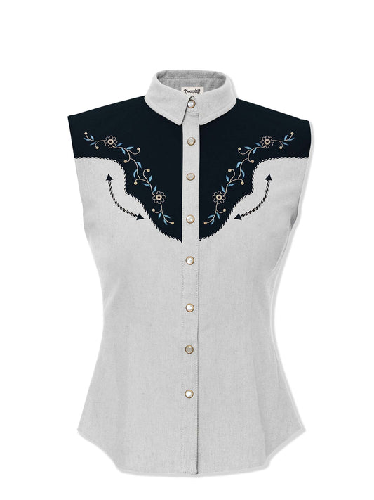 Vintage Flower - 100% Cotton Sleeveless Shirt