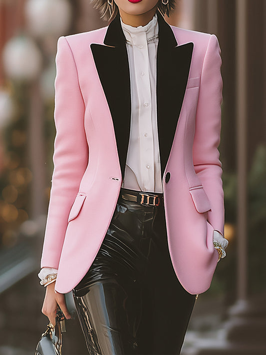 Taidalw Stylish Vintage Contrast Wool-blend Peak-lapel Single-breasted Slim-fit Blazer