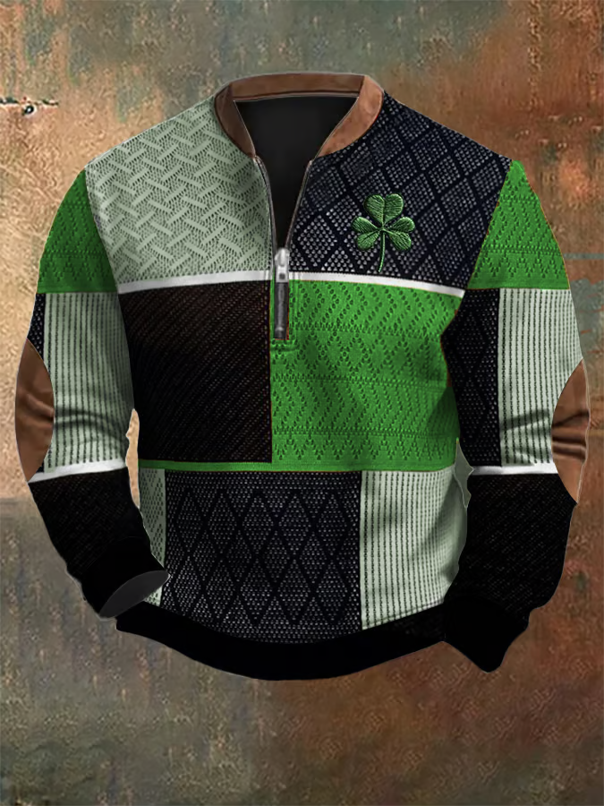 Men's St. Patrick's Day Print Zip-Up Sweatshirt