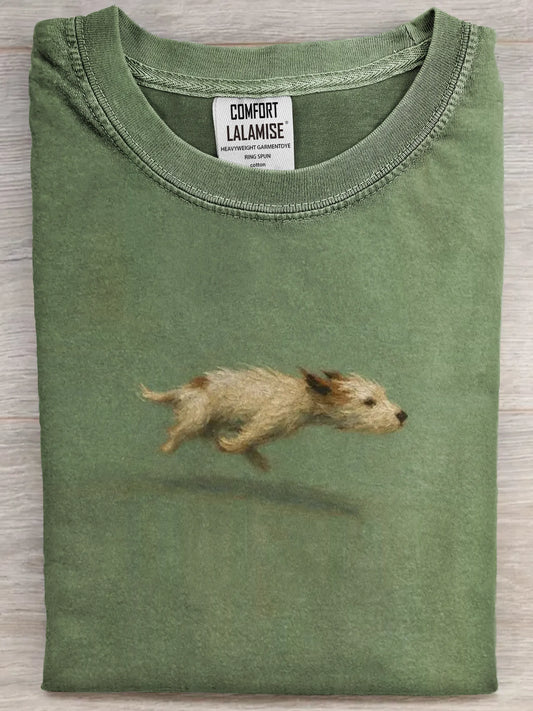 Funny Cute Running Dog Art Print Casual Cotton Short Sleeve T-shirt