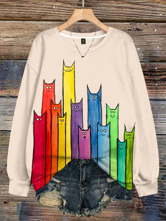 Abstrct Colorful Cats Art Print Casual  Sweatshirt