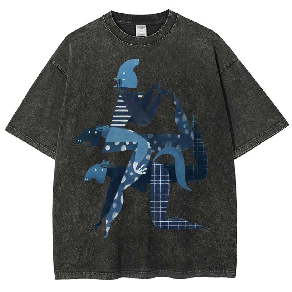 Unisex Geometry Printed Washed Tee