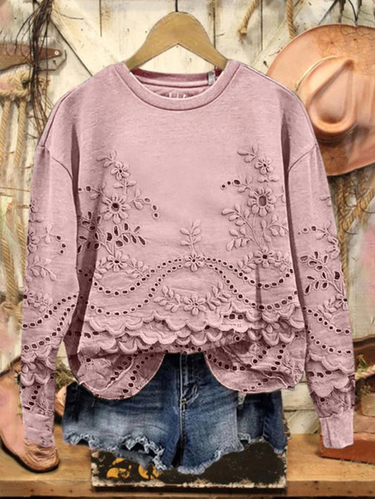 Vintage Lovely Lace Floral Pattern Art Print Casual Sweatshirt