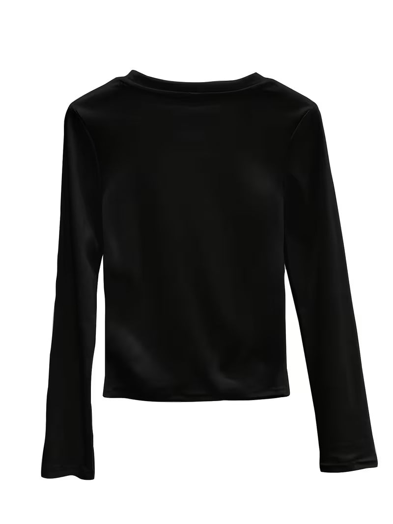 Black Spider Web Graphic Fitted Long Sleeve Top