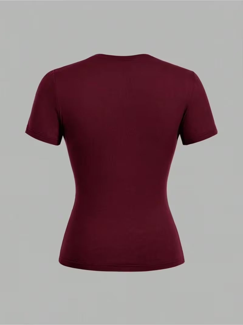 Burgundy Active Logo Slim Fit T-Shirt