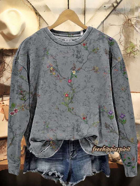 Retro Floral Pattern Casual Sweatshirt