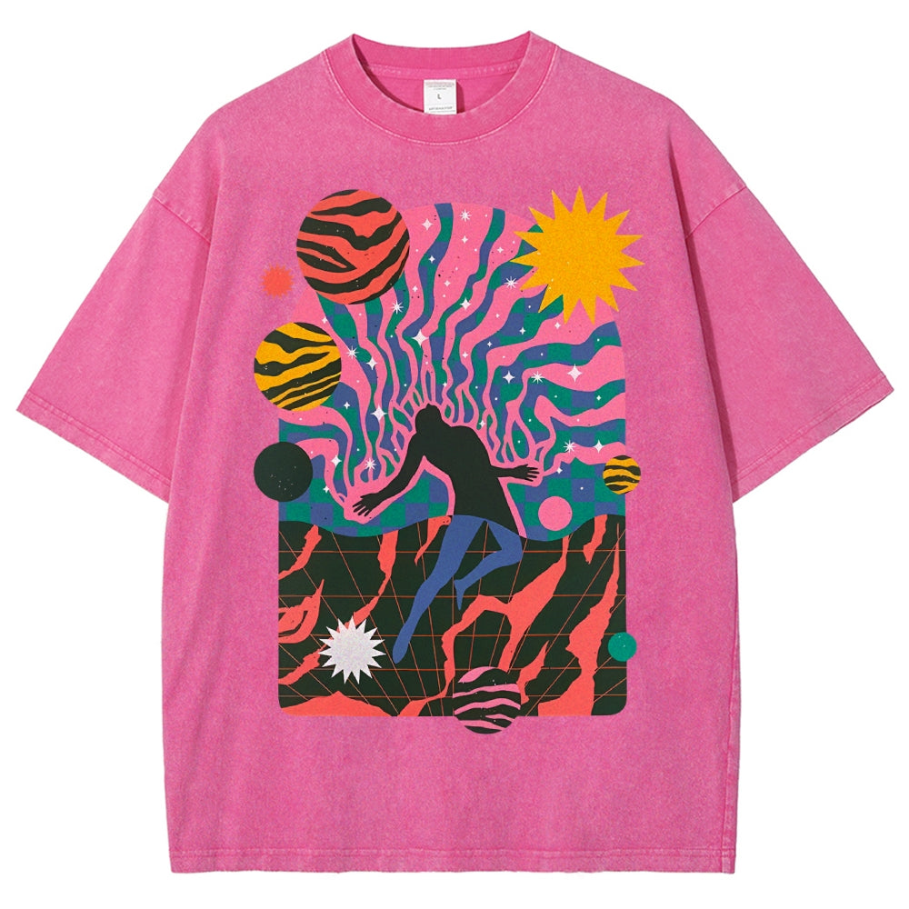 Unisex Art Design Dystopia Printed Washed Tee