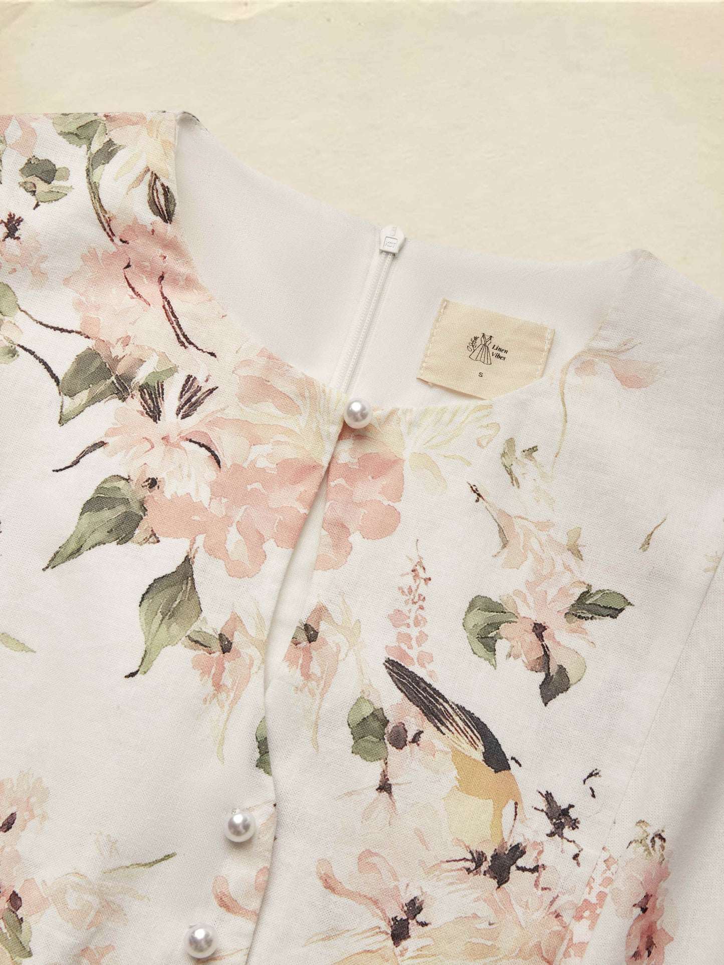 Linen Jumpsuit , Sleeveless, Round Neck, Floral, Button Design, Vacation, Vintage, White