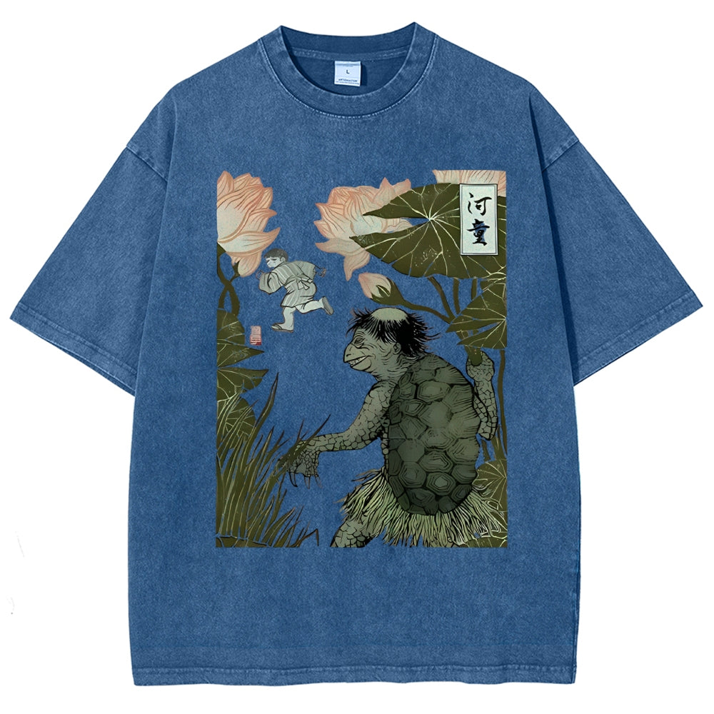 Unisex Japanese Kappa Printed Washed Tee