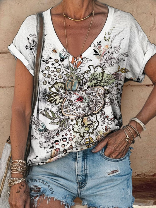 Vintage Printed Casual Top