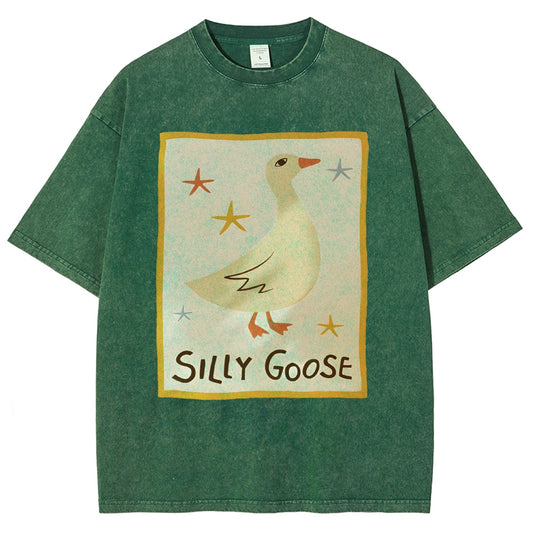 Unisex Silly Goose Printed Washed Tee