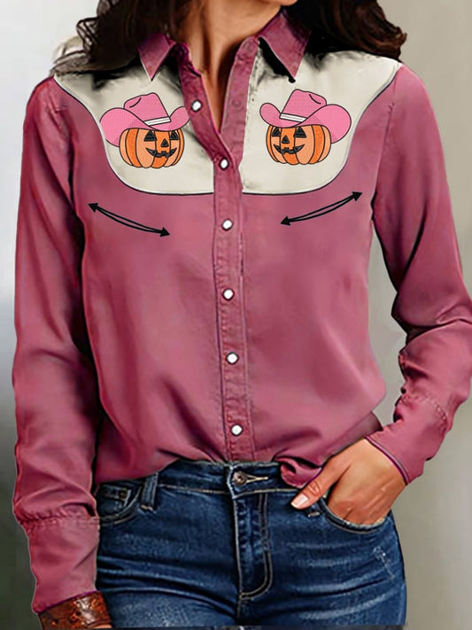 Women's Western Pumpkin Print Shirt