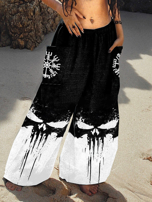 Tribal Viking Skull Runes Graphics Women's Loose Pants