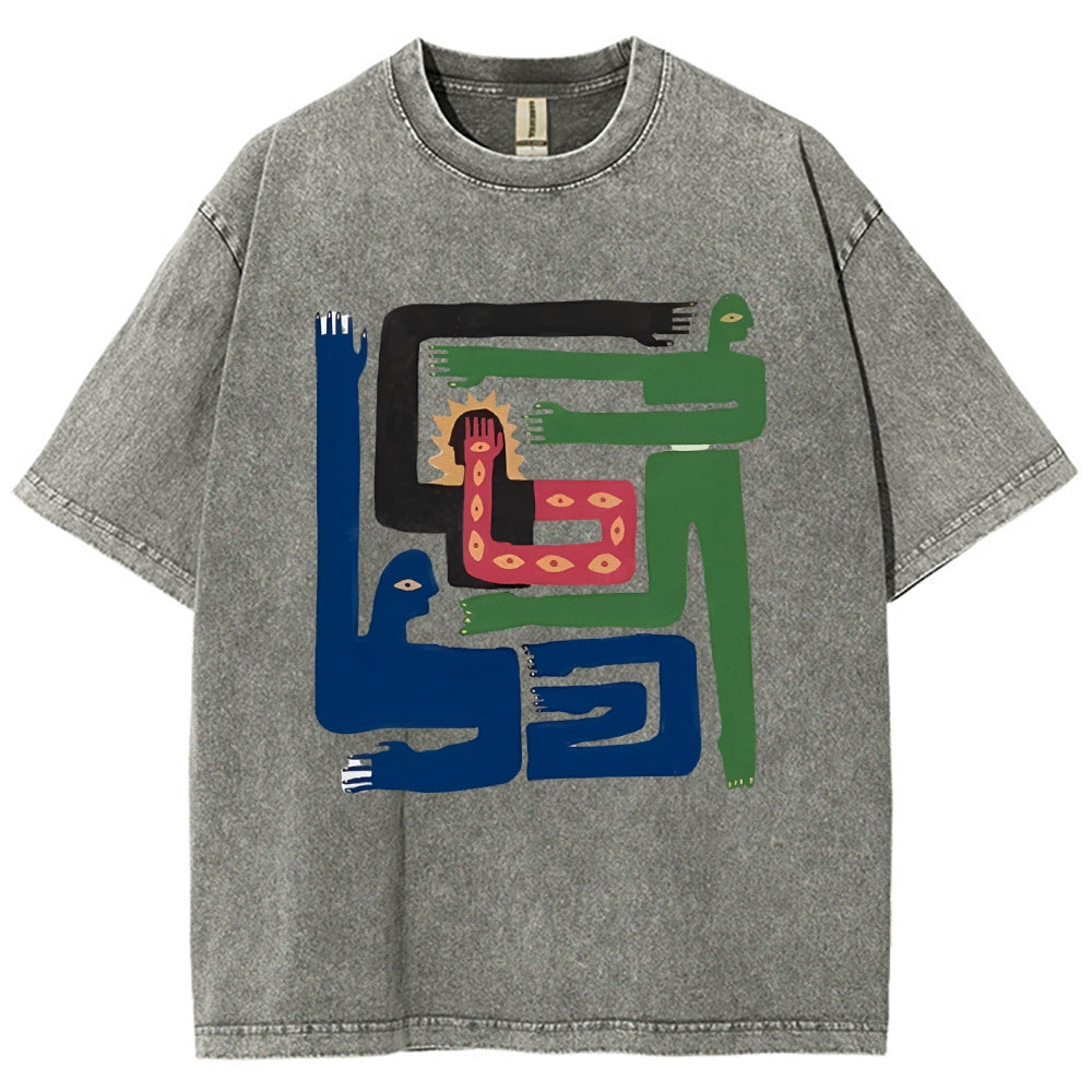 Unisex Abstract Body Art Printed Washed Tee