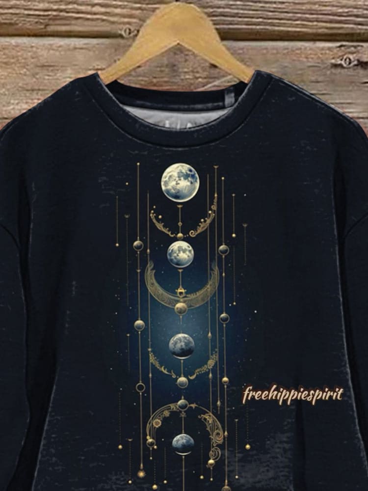 Mysterious Crecent Moon Art Printed Casual Sweatshirt