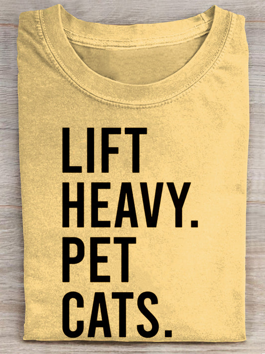 Lift Heavy Pet Cats Art Print Casaul Short Sleeve T-shirt