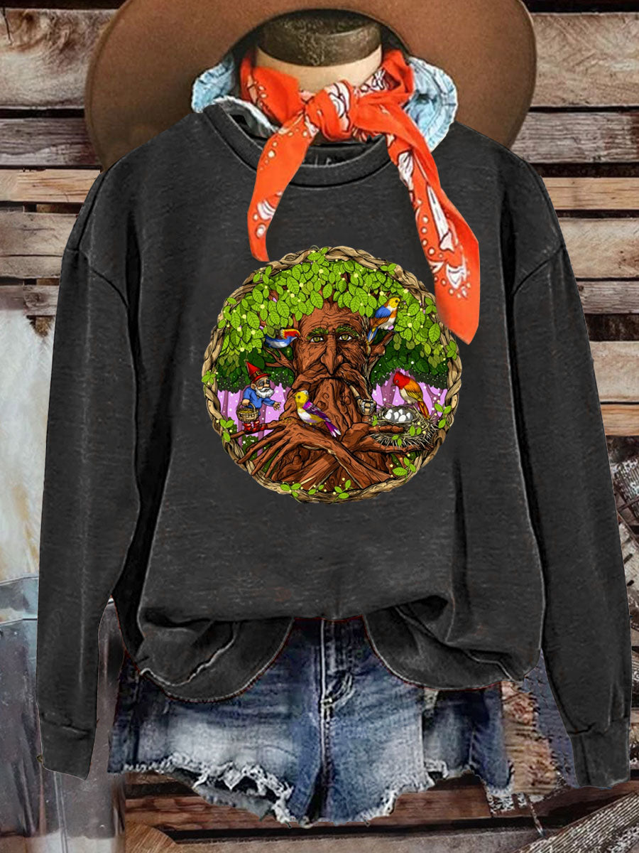 Talking Tree Gnome Retro Hippie Print Casual  Sweatshirt