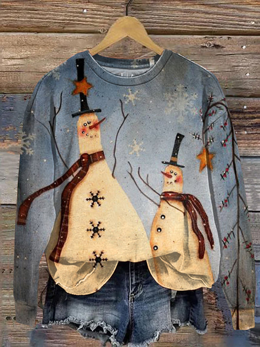 Retro Christmas Snowman Art Print Casual Sweatshirt