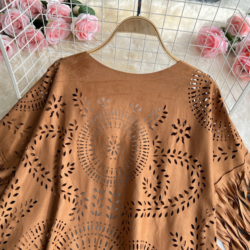 Western Cowboy Suede Hollow Oversized Cape Shawl