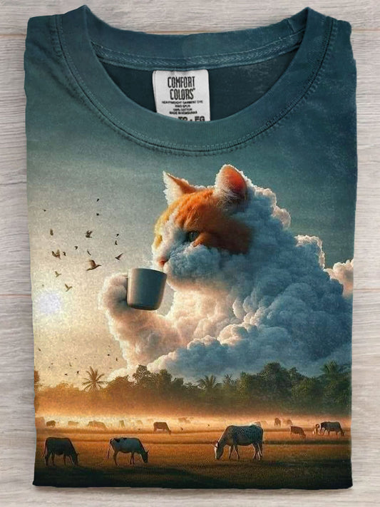 Fancy Cat Art Print Casaul Short Sleeve T-shirt