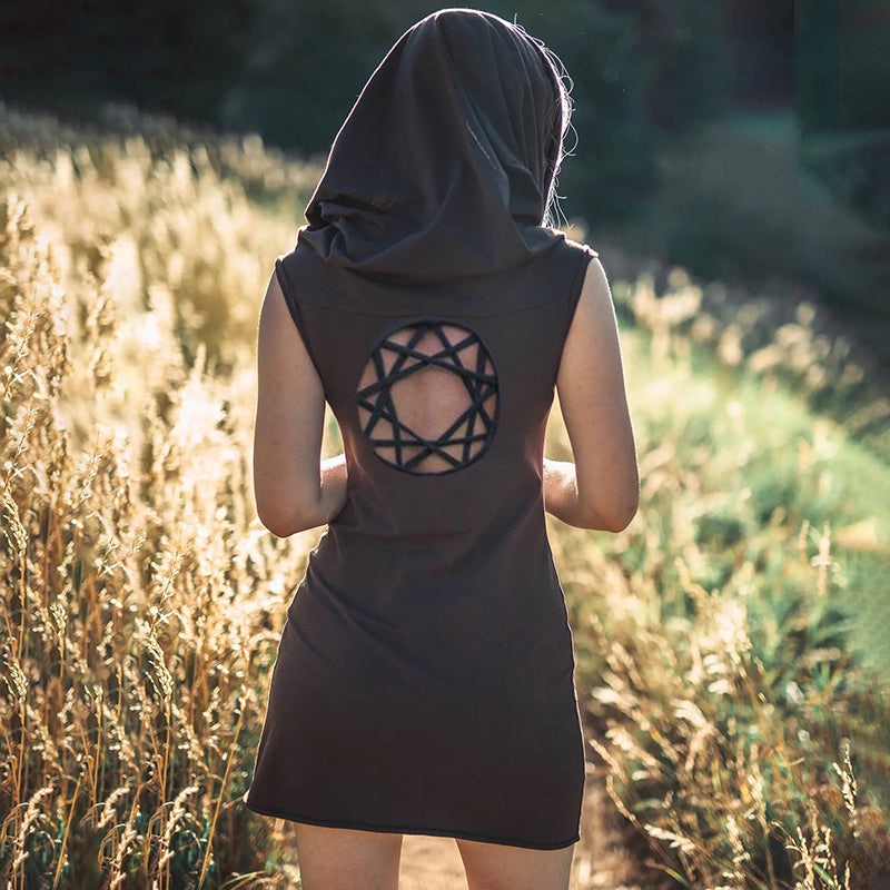 Hollow Star Totem Hooded Retro Sleeveless Dress