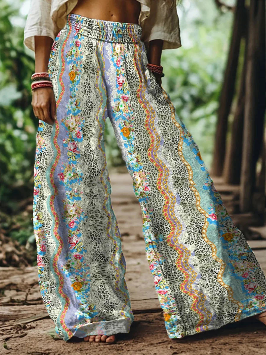 Women's Art Painting Hippie Floral Vintage Print Loose Pants