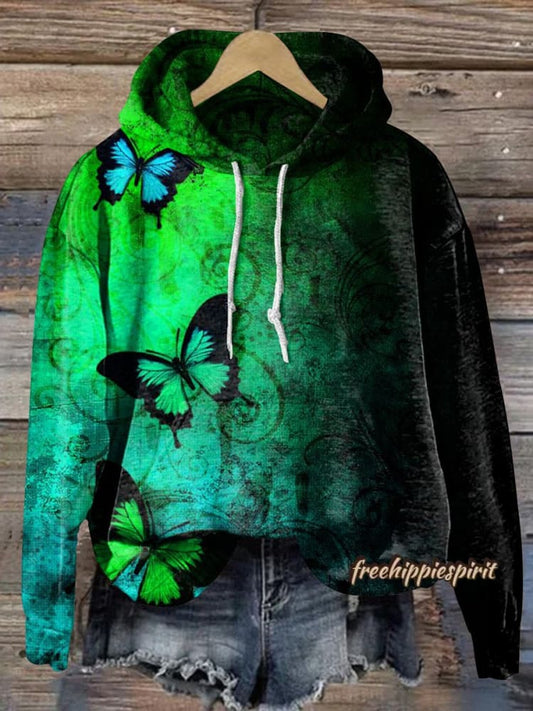 Vintage Ethnic Butterfly Art Print Casual Hoodie Sweatshirt