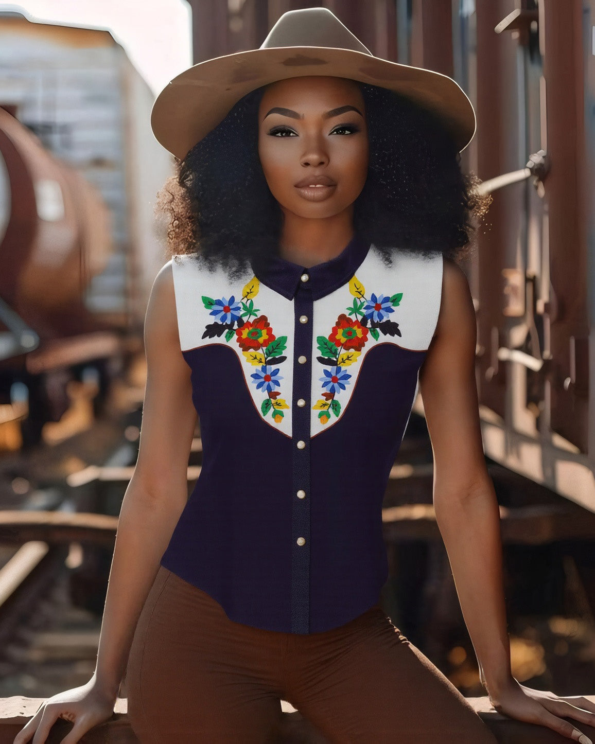 Western Flower Plants 100% Cotton Sleeveless Shirt