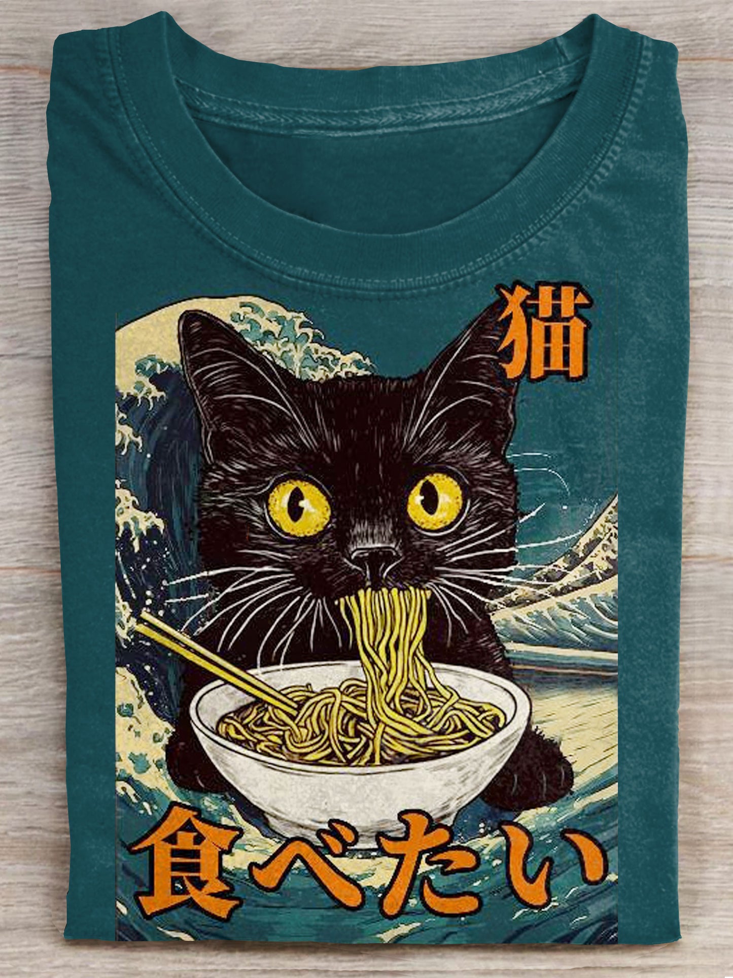 Cat Ramen Japanese Graphic Art Print Casaul Short Sleeve T-shirt