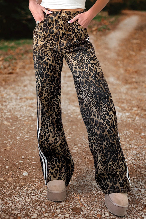 Vintage Leopard Print Stripe Pants