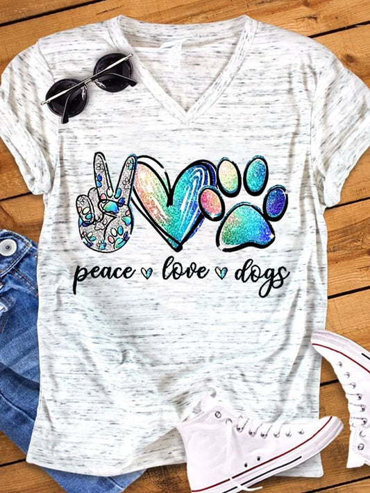 Women's Peace Love Dogs V-Neck Tee