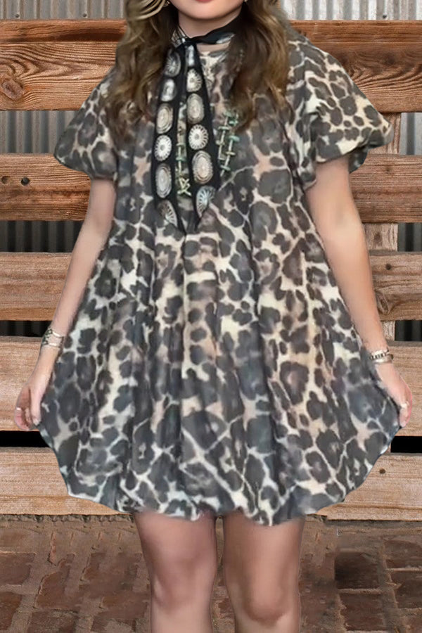 Puff Sleeve Leopard Print Dress