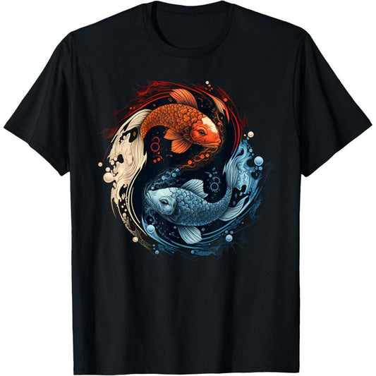 Koi fish Yin Yang Pattern  Print 100%Cotton T-Shirt