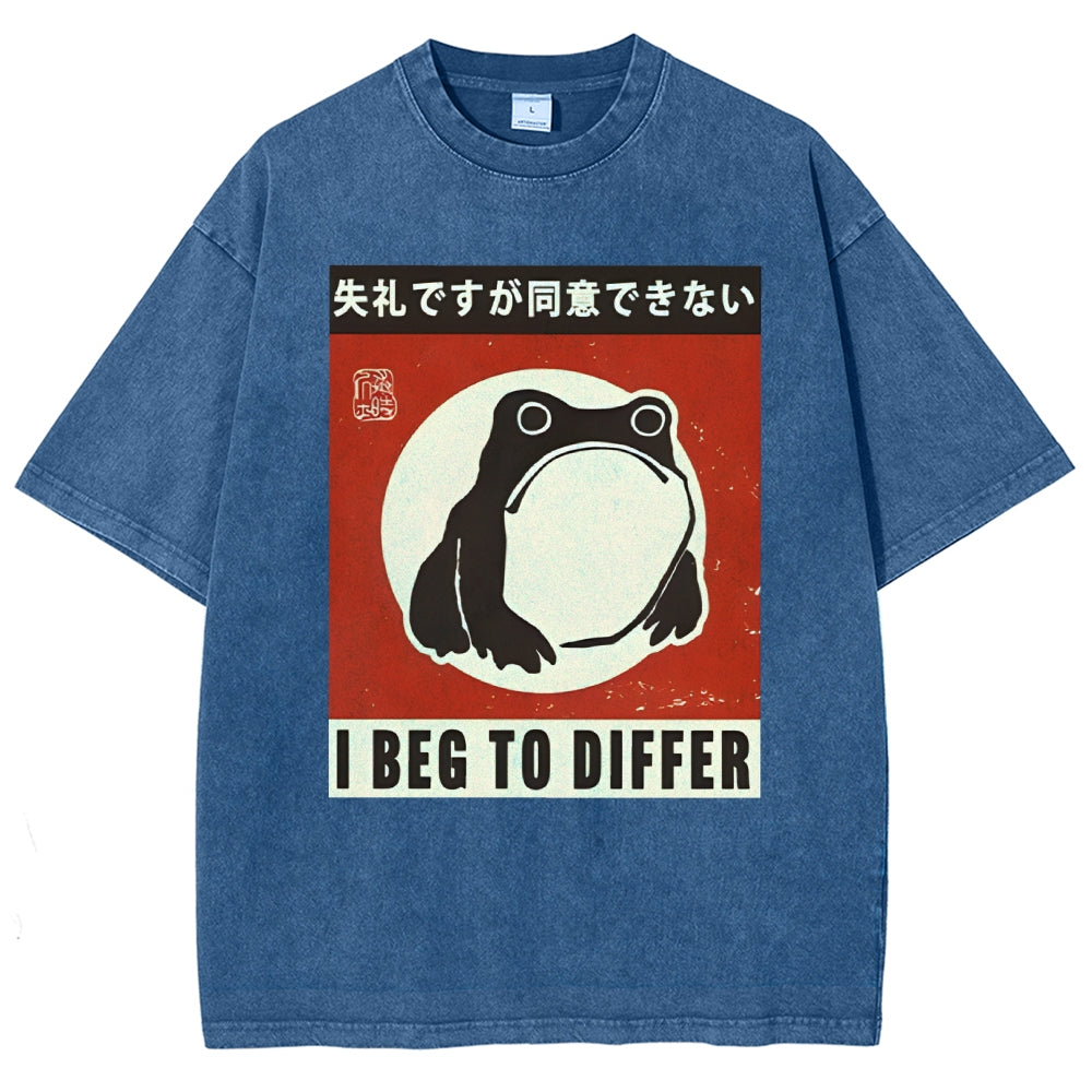 Unisex Japanese Style Frog Printed Washed Tee