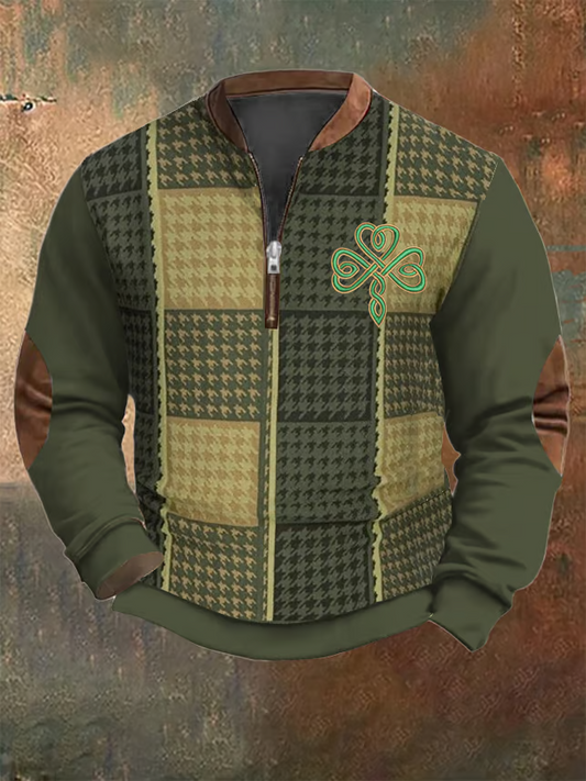 Saint Patrick's Day Clover Houndstooth Men's Print Sweatshirt