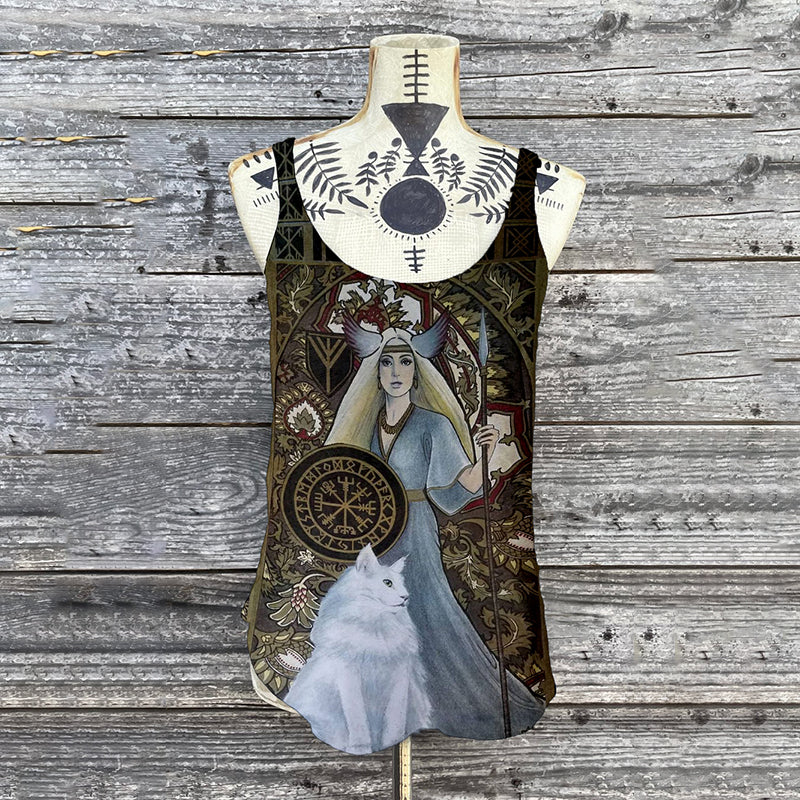 Goddess Freyja And Cat Print Viking Totem Tank Top