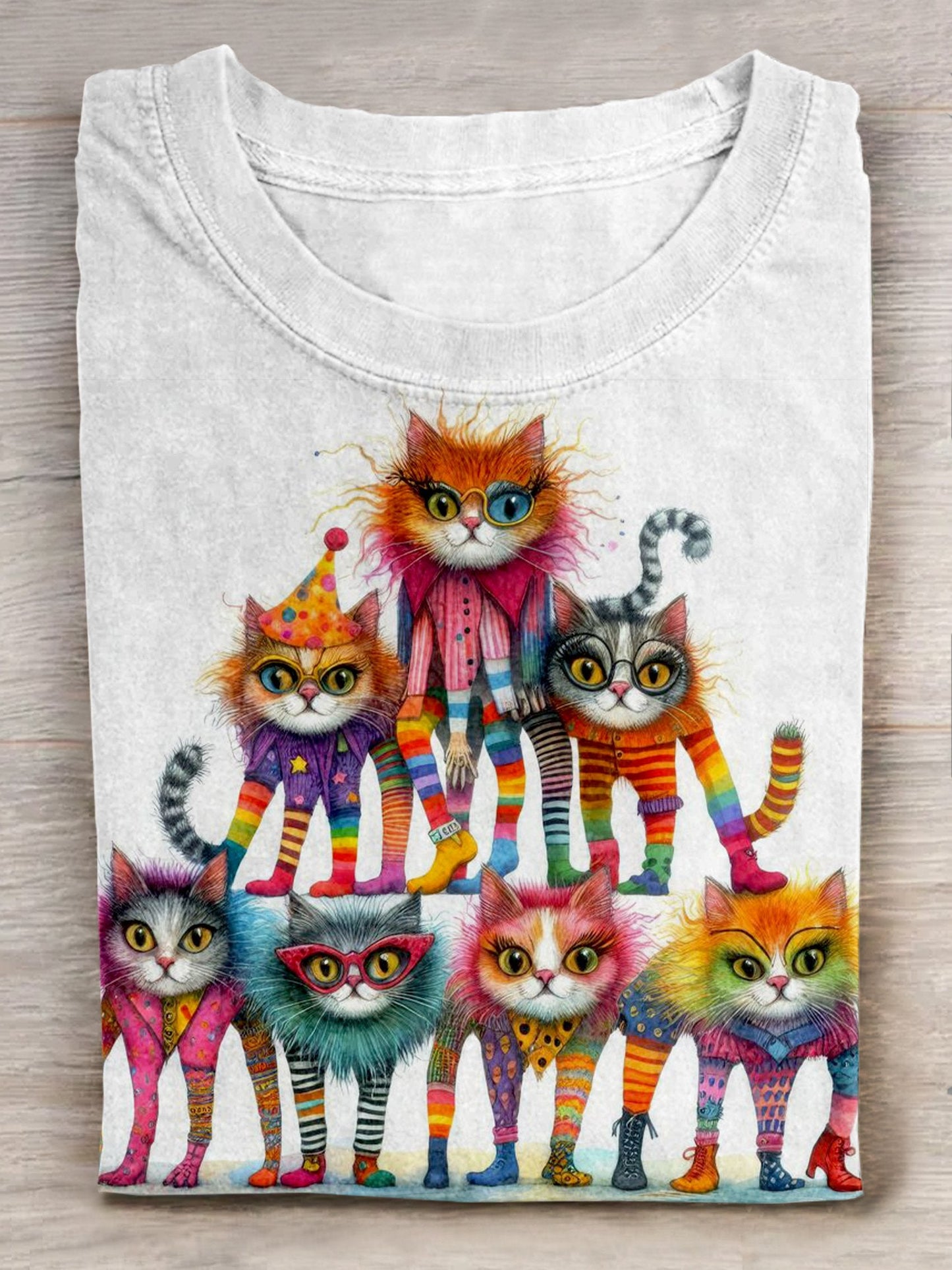 Cute Cat Art Print Casaul Short Sleeve T-shirt