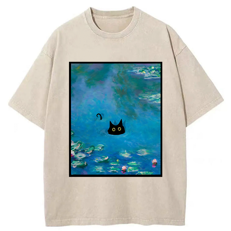Monet Water Lily Cat Washed T-Shirt