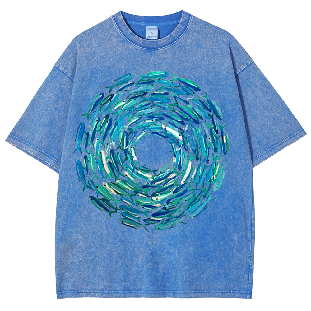 Circle Fishes Unisex Vintage Washed Tee