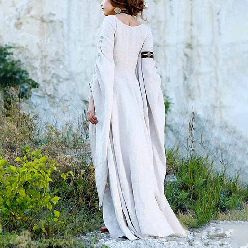 Vintage Medieval Long Sleeve Round Neck Maxi Dress