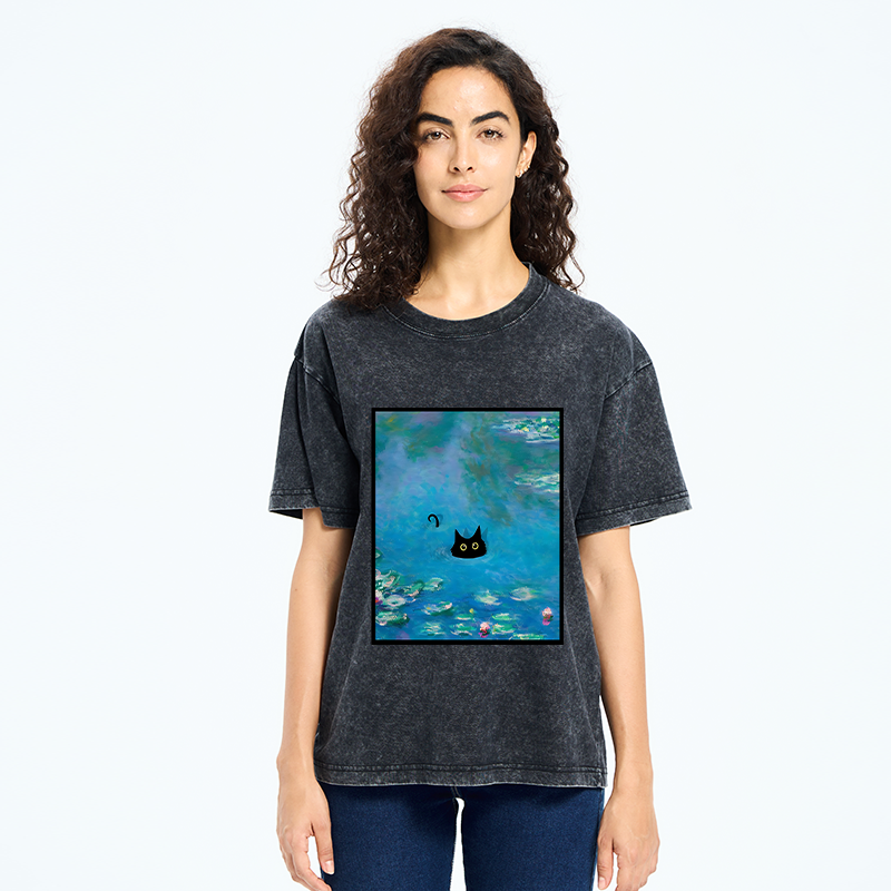 Monet Water Lily Cat Washed T-Shirt